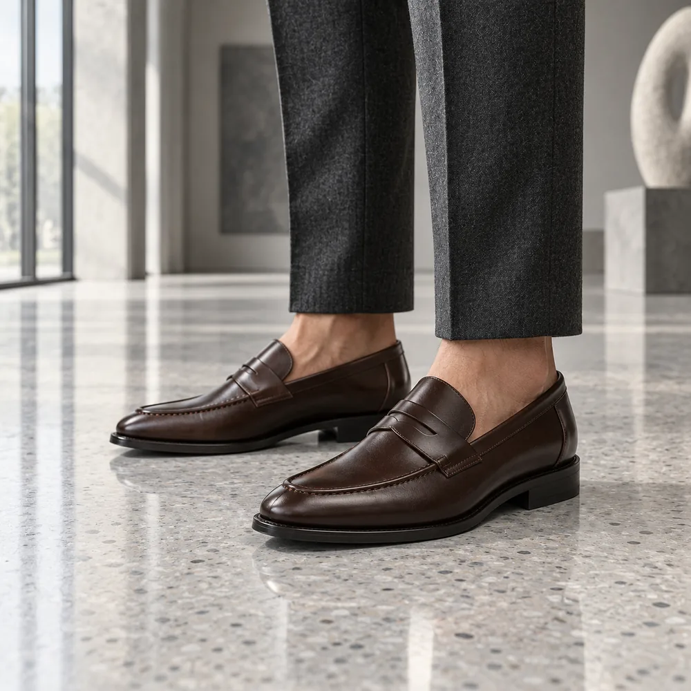AI campaign image of the Chestnut Mercer Penny Loafers
